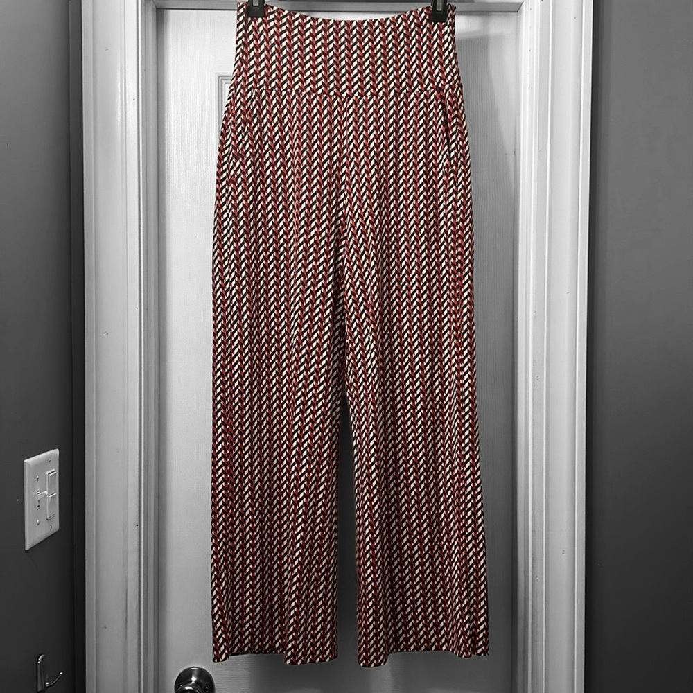 CAbi Red & Blue Kelly Wide Leg Cropped Jersey Knit Pants Style #5677
